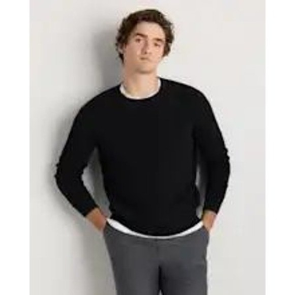 Quince Other - Quince Medium | Mens Black Knit Organic Cotton Cashmere Waffle Crewneck Sweater